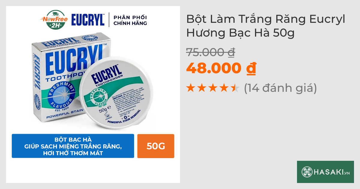 Bột Làm Trắng Răng Eucryl Hương Bạc Hà 50g