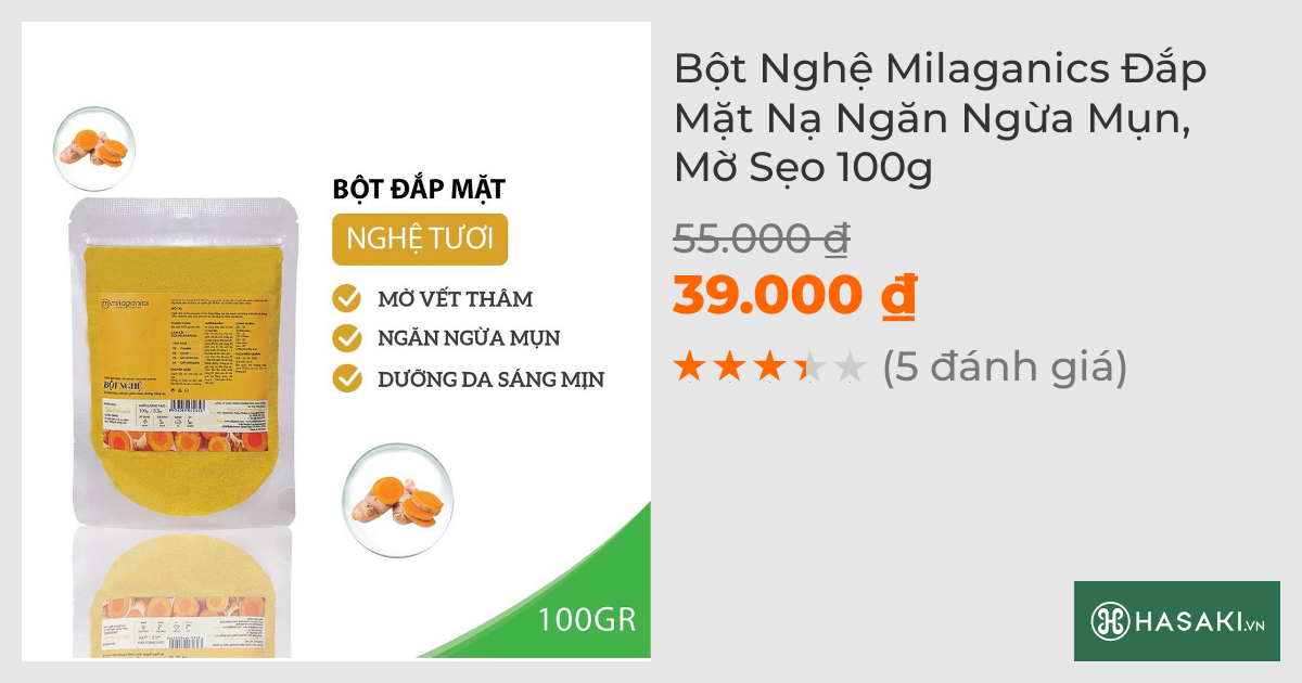 Bột Nghệ Milaganics Đắp Mặt Nạ Ngăn Ngừa Mụn, Mờ Sẹo 100g