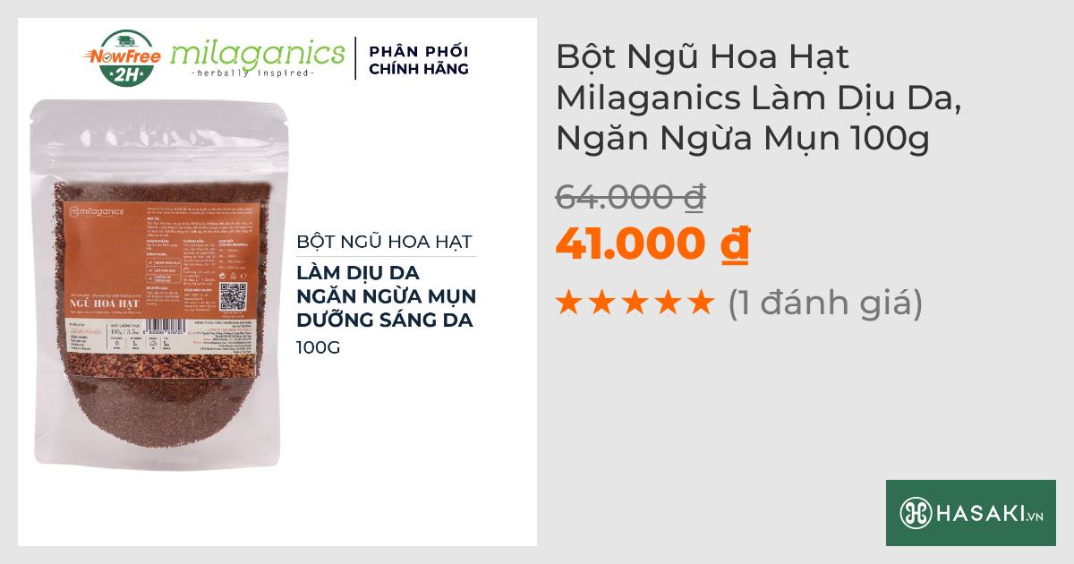 Bột Ngũ Hoa Hạt Milaganics Làm Dịu Da, Ngăn Ngừa Mụn 100g