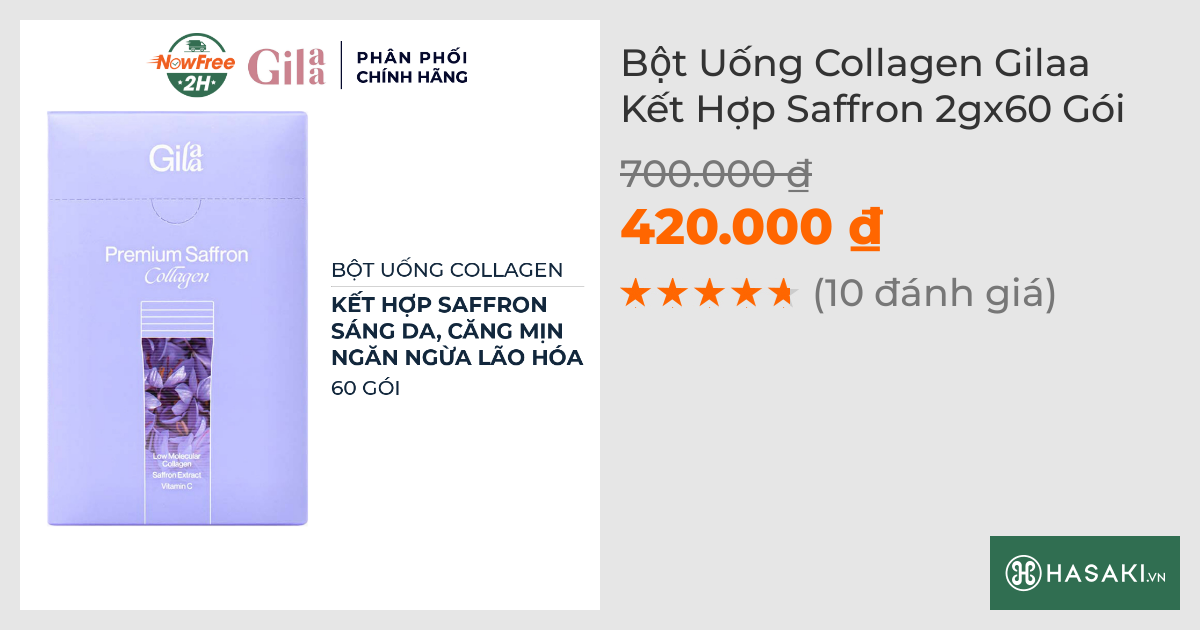 Bột Uống Collagen Gilaa Kết Hợp Saffron 2gx60 Gói