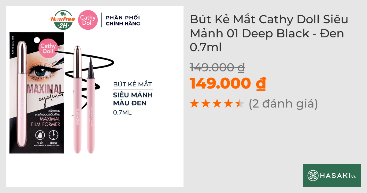 Bút Kẻ Mắt Cathy Doll Siêu Mảnh 01 Deep Black - Đen 0.7ml