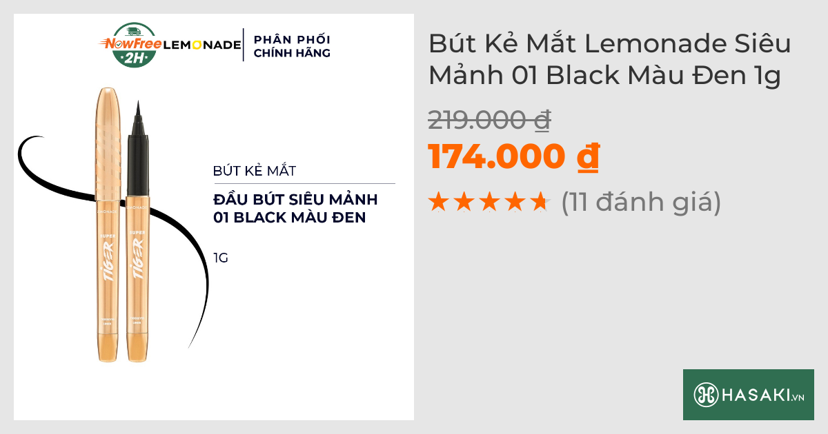 Bút Kẻ Mắt Lemonade Siêu Mảnh 01 Black Màu Đen 1g