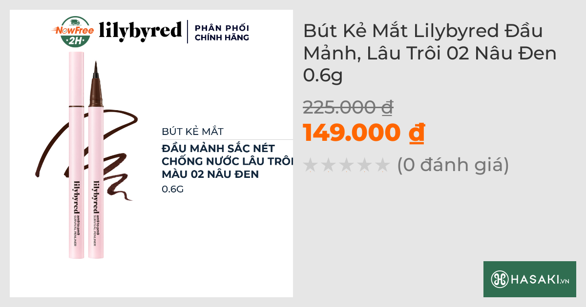 Bút Kẻ Mắt Lilybyred Đầu Mảnh, Lâu Trôi 02 Nâu Đen 0.6g