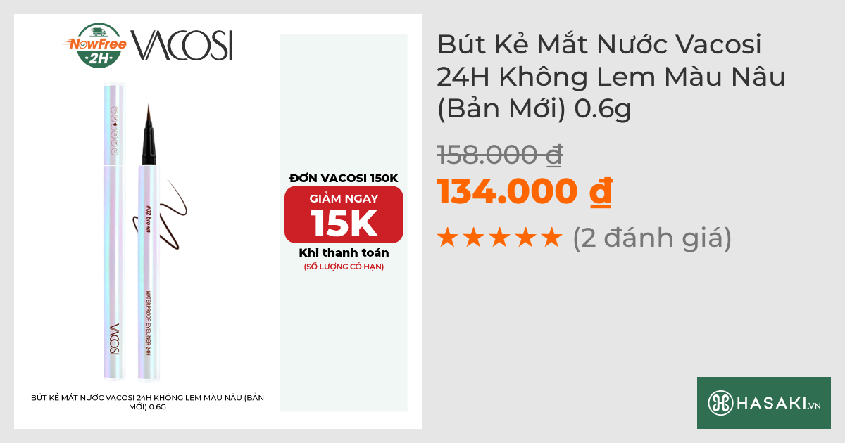 Bút Kẻ Mắt Nước Vacosi 24H Không Lem Màu Nâu (Bản Mới) 0.6g