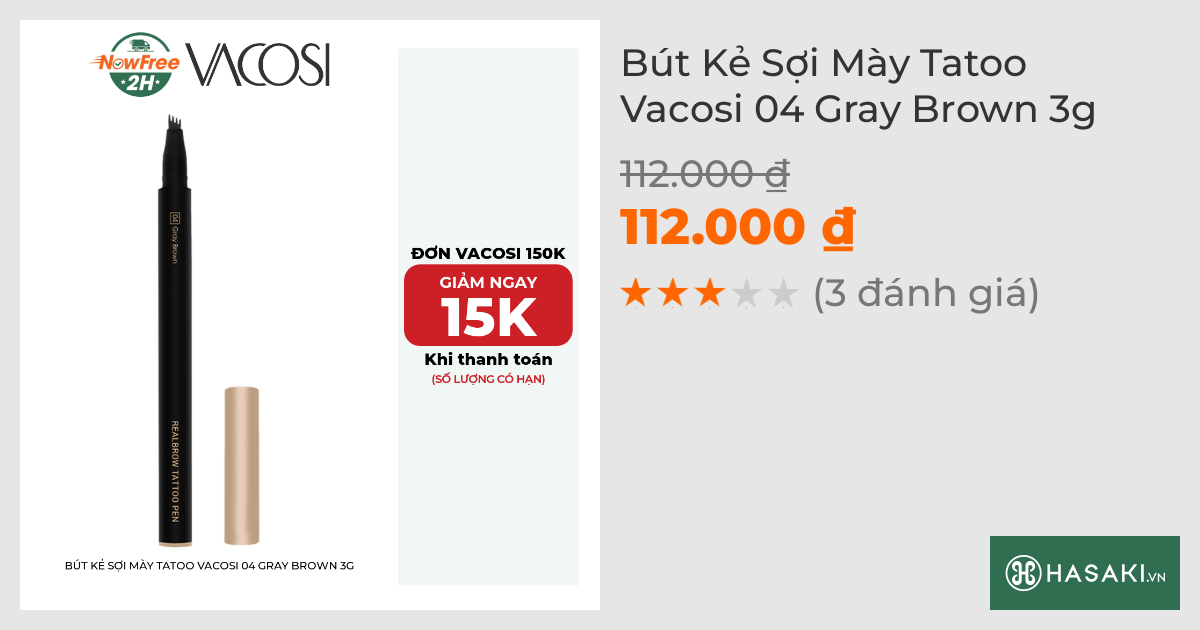 Bút Kẻ Sợi Mày Tatoo Vacosi 04 Gray Brown 3g