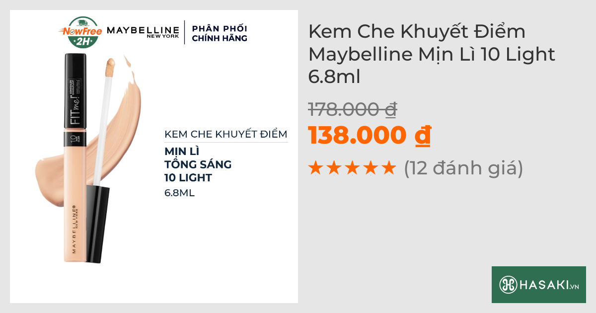 Kem Che Khuyết Điểm Maybelline Mịn Lì 10 Light 6.8ml