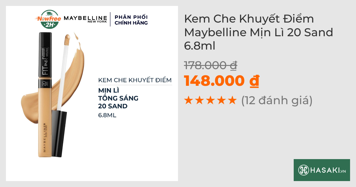 Kem Che Khuyết Điểm Maybelline Mịn Lì 20 Sand 6.8ml