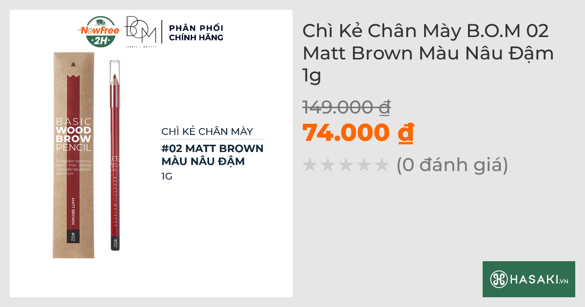 Chì Kẻ Chân Mày B.O.M 02 Matt Brown Màu Nâu Đậm 1g