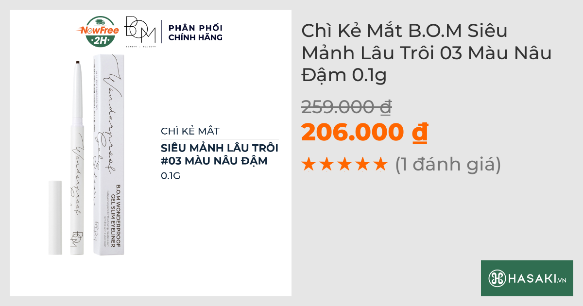 Chì Kẻ Mắt B.O.M Siêu Mảnh Lâu Trôi 03 Màu Nâu Đậm 0.1g