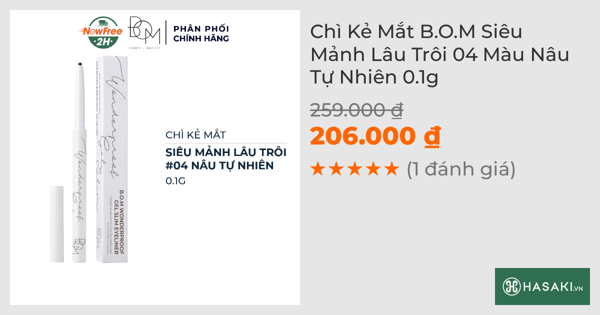 Chì Kẻ Mắt B.O.M Siêu Mảnh Lâu Trôi 04 Màu Nâu Tự Nhiên 0.1g