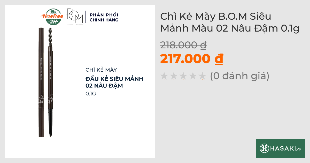 Chì Kẻ Mày B.O.M Siêu Mảnh Màu 02 Nâu Đậm 0.1g