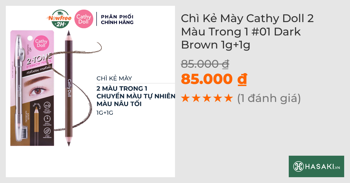 Chì Kẻ Mày Cathy Doll 2 Màu Trong 1 #01 Dark Brown 1g+1g