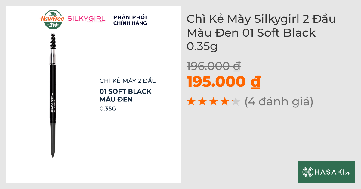 Chì Kẻ Mày Silkygirl 2 Đầu Màu Đen 01 Soft Black 0.35g