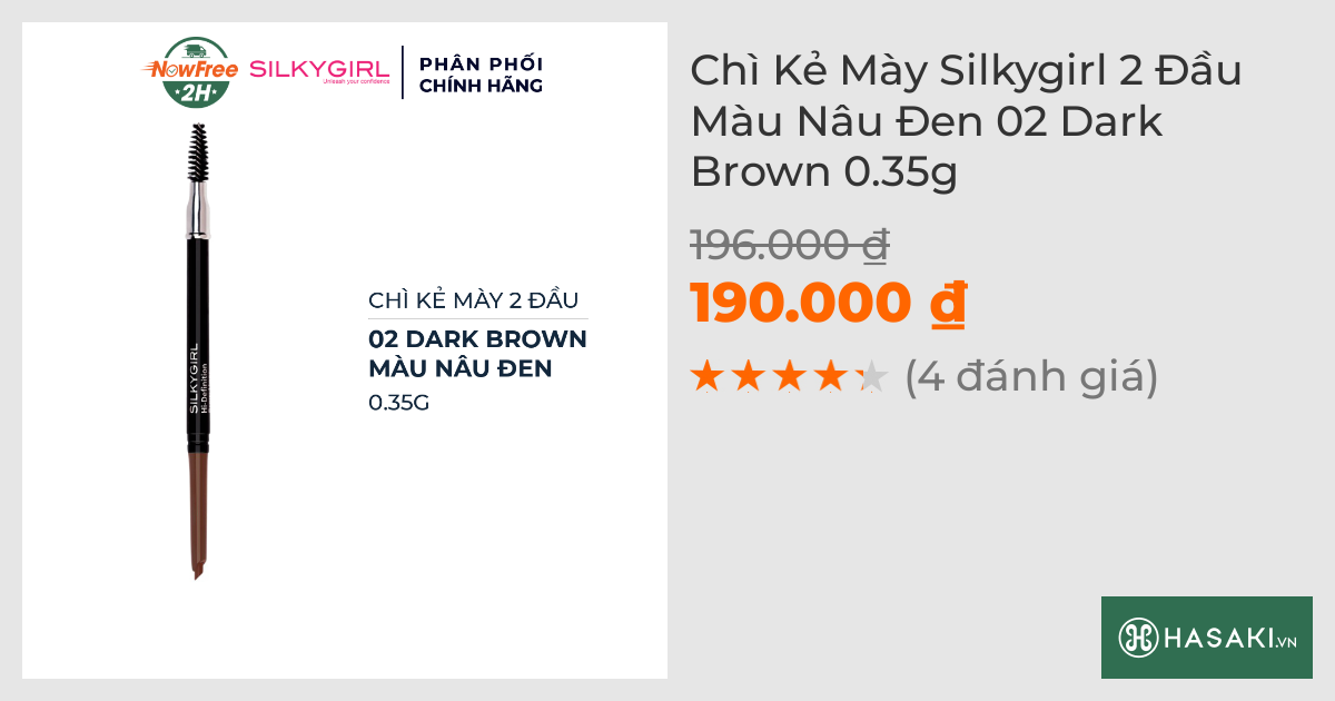 Chì Kẻ Mày Silkygirl 2 Đầu Màu Nâu Đen 02 Dark Brown 0.35g