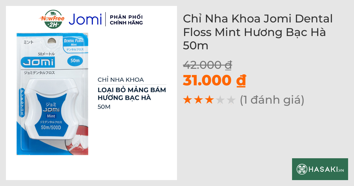 Chỉ Nha Khoa Jomi Dental Floss Mint Hương Bạc Hà 50m