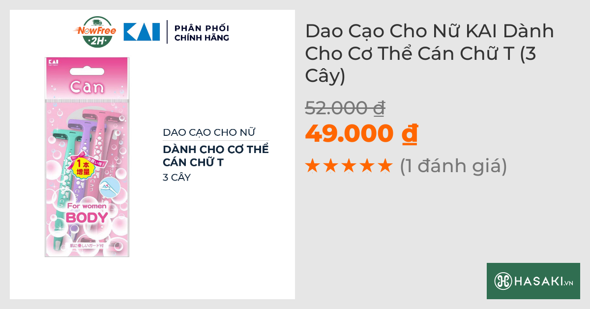 Dao Cạo Cho Nữ KAI Dành Cho Cơ Thể Cán Chữ T (3 Cây)