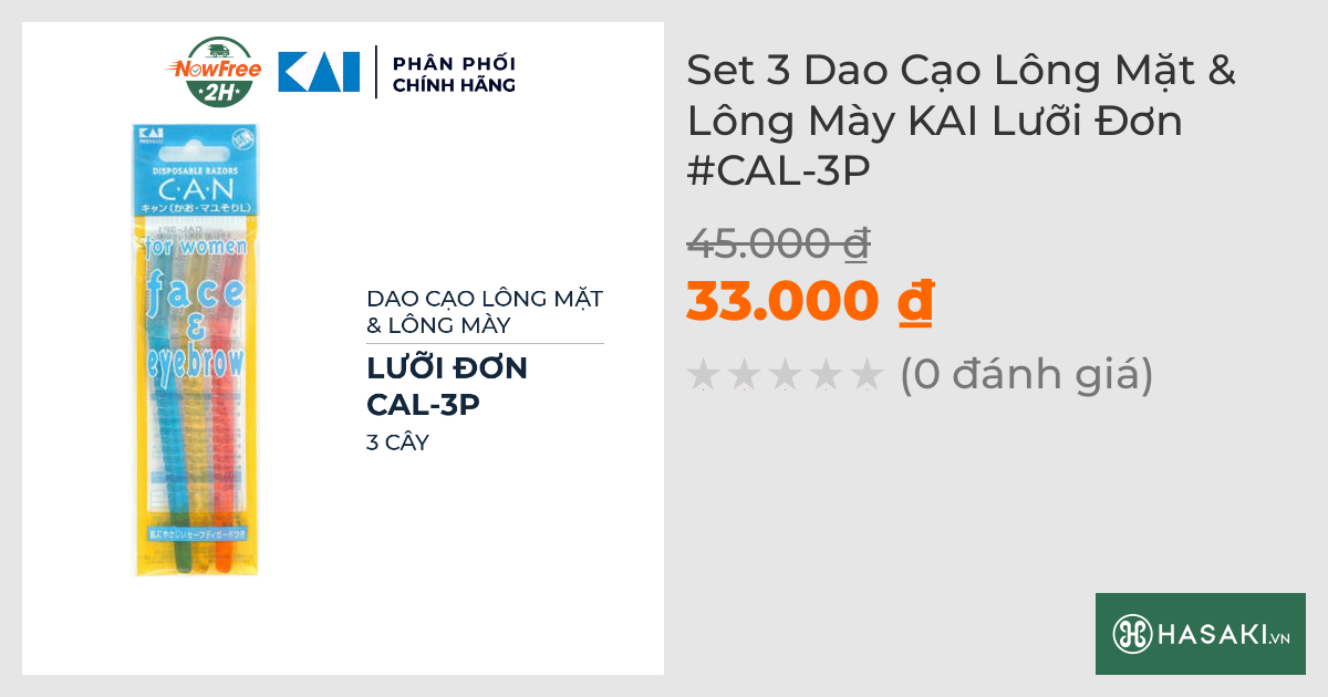 Set 3 Dao Cạo Lông Mặt & Lông Mày KAI Lưỡi Đơn #CAL-3P