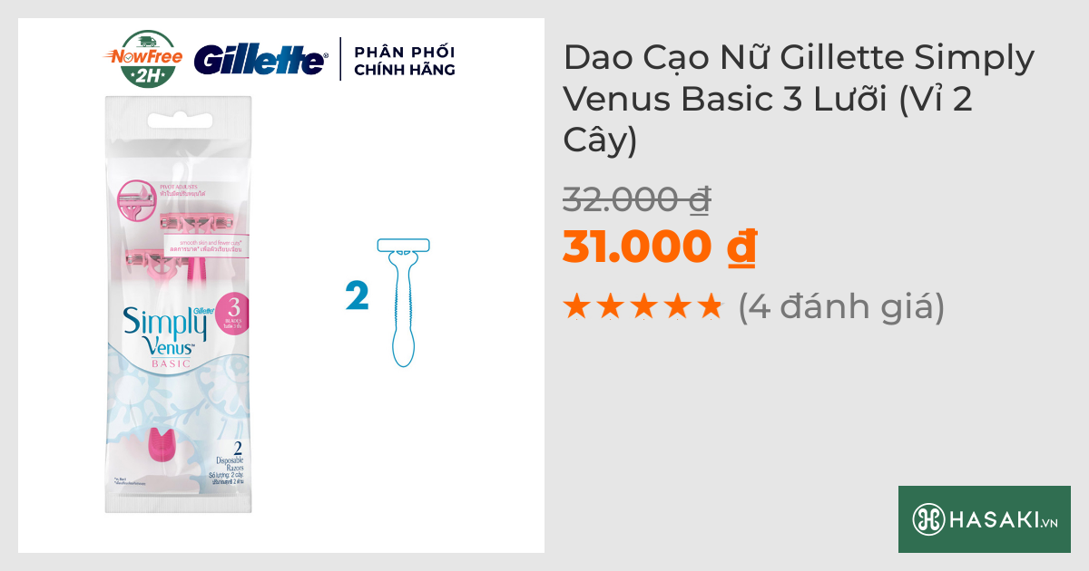 Dao Cạo Nữ Gillette Simply Venus Basic 3 Lưỡi (Vỉ 2 Cây)