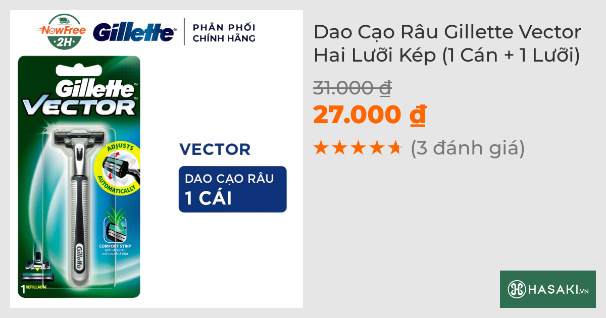 Dao Cạo Râu Gillette Vector Hai Lưỡi Kép (1 Cán + 1 Lưỡi)