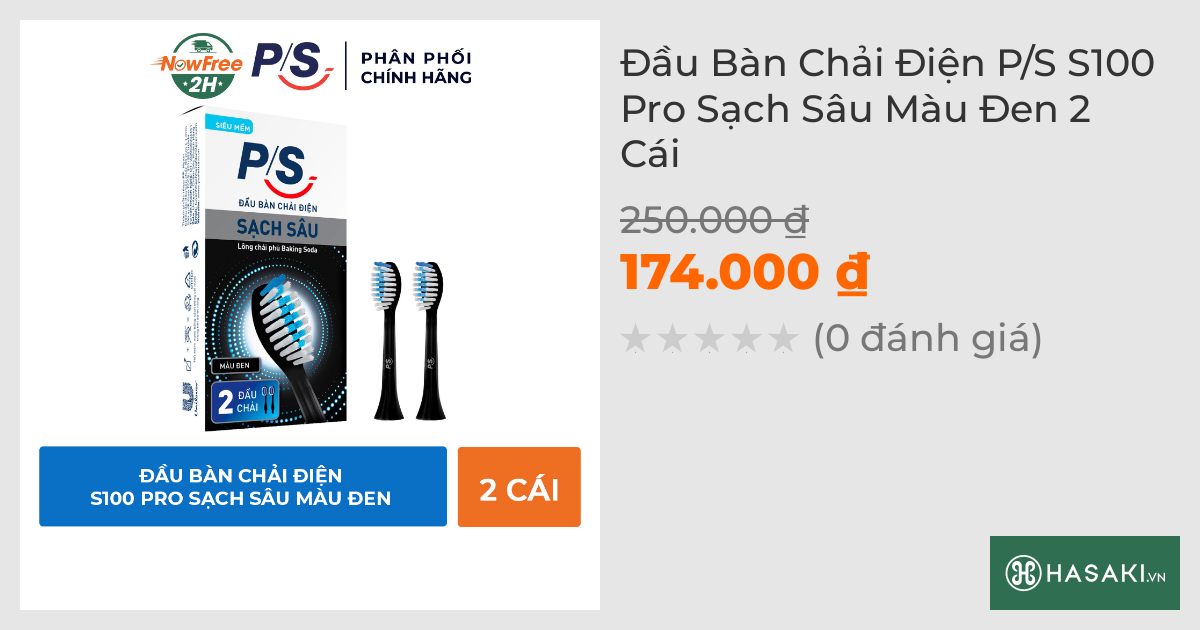 Bộ 2 Đầu Bàn Chải Điện P/S S100 Pro Sạch Sâu Mảng Bám Màu Đen