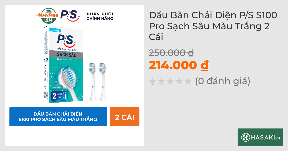 Bộ 2 Đầu Bàn Chải Điện P/S S100 Pro Sạch Sâu Mảng Bám Màu Trắng