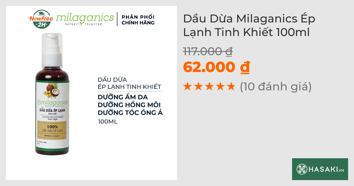 Dầu Dừa Milaganics Ép Lạnh Tinh Khiết 100ml