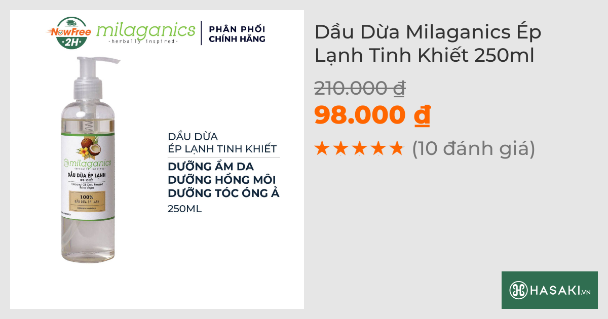 Dầu Dừa Milaganics Ép Lạnh Tinh Khiết 250ml