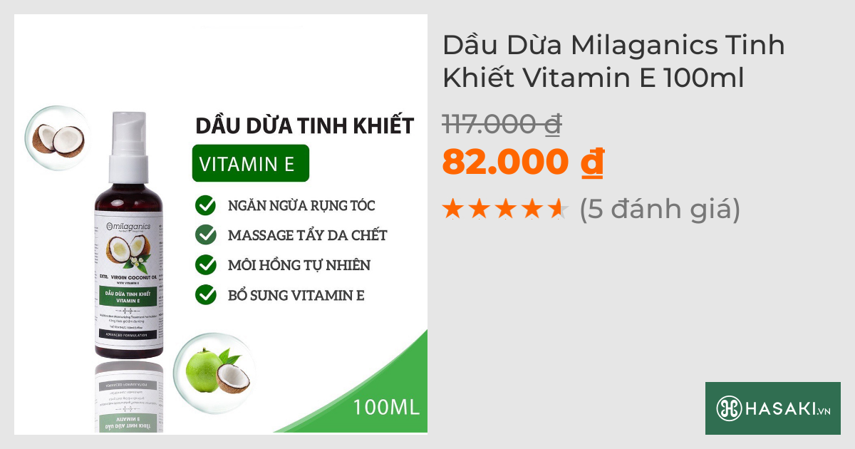 Dầu Dừa Milaganics Tinh Khiết Vitamin E 100ml