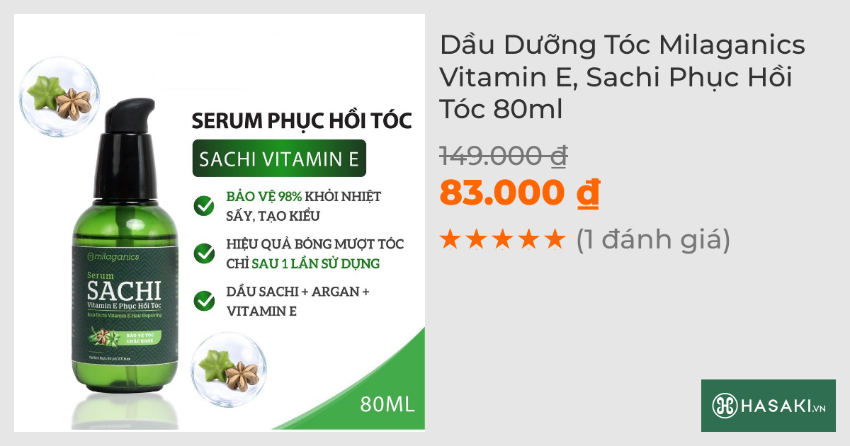 Dầu Dưỡng Tóc Milaganics Vitamin E, Sachi Phục Hồi Tóc 80ml