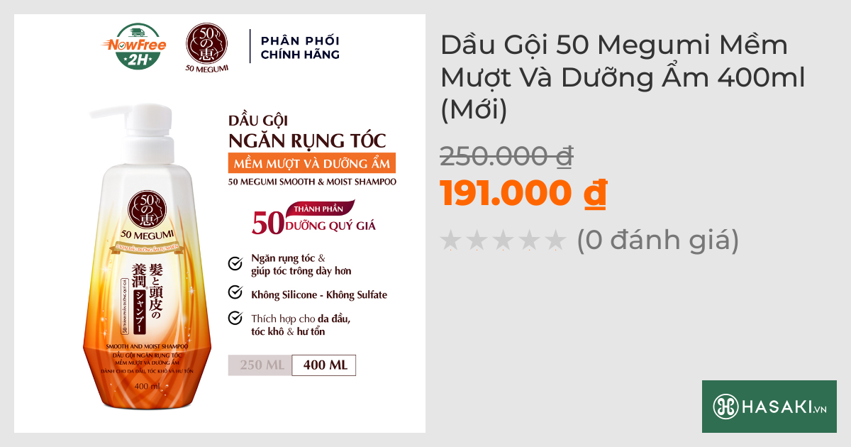 Dầu Gội 50 Megumi Ngăn Rụng Tóc, Mềm Mượt & Dưỡng Ẩm 400ml