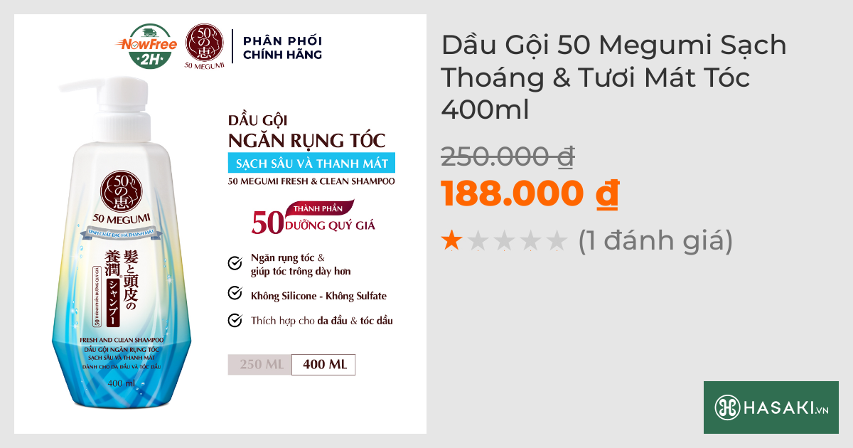 Dầu Gội 50 Megumi Sạch Thoáng & Tươi Mát Tóc 400ml