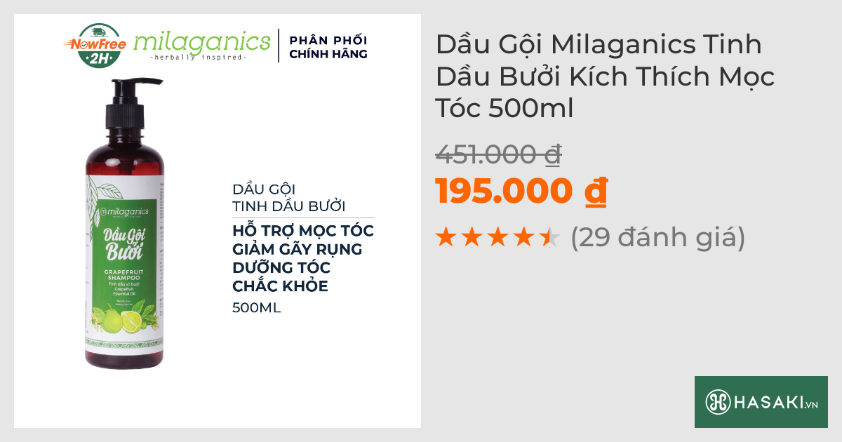 Dầu Gội Milaganics Tinh Dầu Bưởi Kích Thích Mọc Tóc 500ml