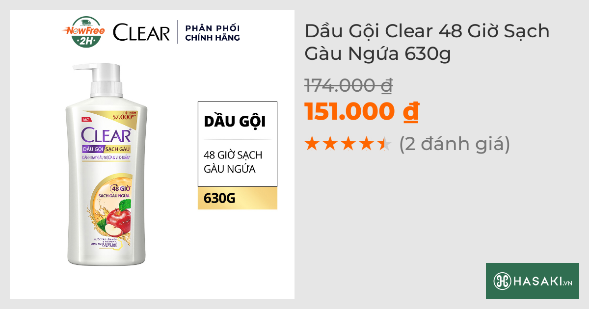 Dầu Gội Clear 48 Giờ Sạch Gàu Ngứa 630g