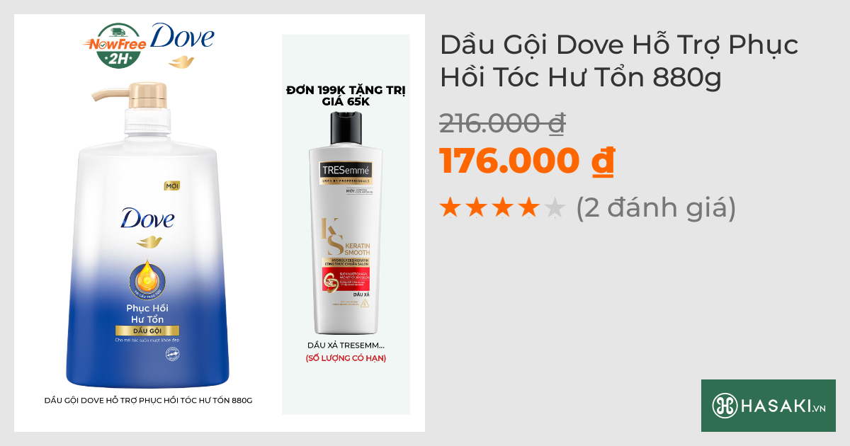 Dầu Gội Dove Hỗ Trợ Phục Hồi Tóc Hư Tổn 880g