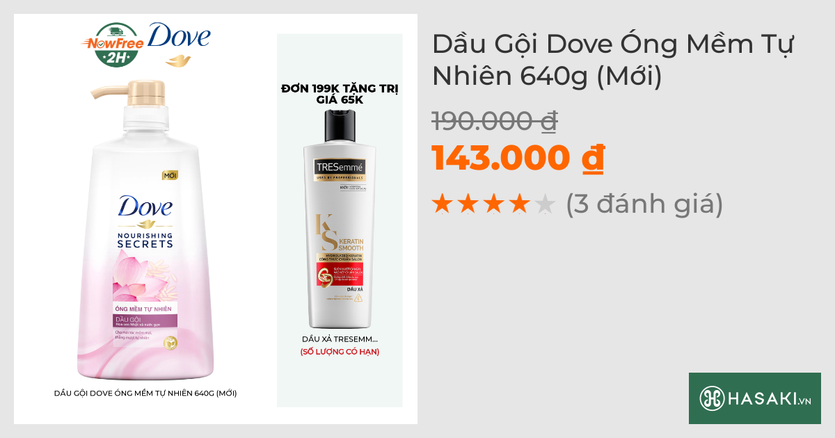 Dầu Gội Dove Óng Mềm Tự Nhiên 640g (Mới)