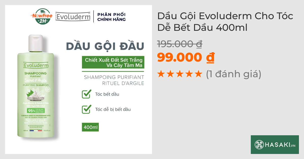 Dầu Gội Evoluderm Cho Tóc Dễ Bết Dầu 400ml