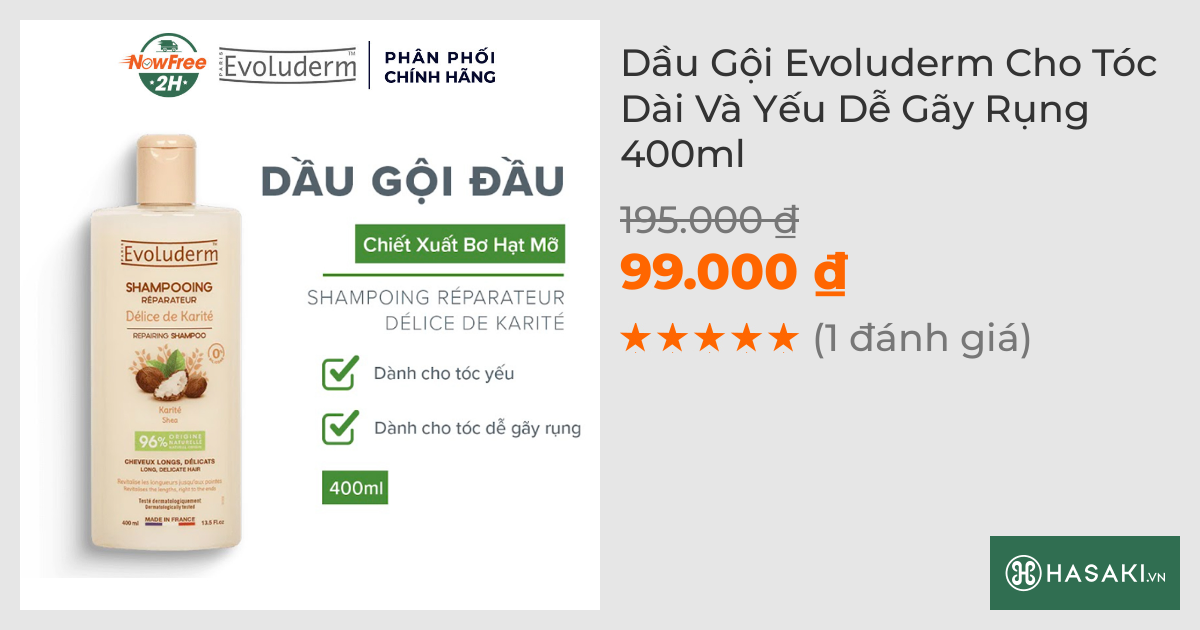 Dầu Gội Evoluderm Cho Tóc Dài Và Yếu Dễ Gãy Rụng 400ml