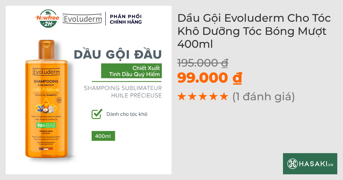 Dầu Gội Evoluderm Cho Tóc Khô Dưỡng Tóc Bóng Mượt 400ml