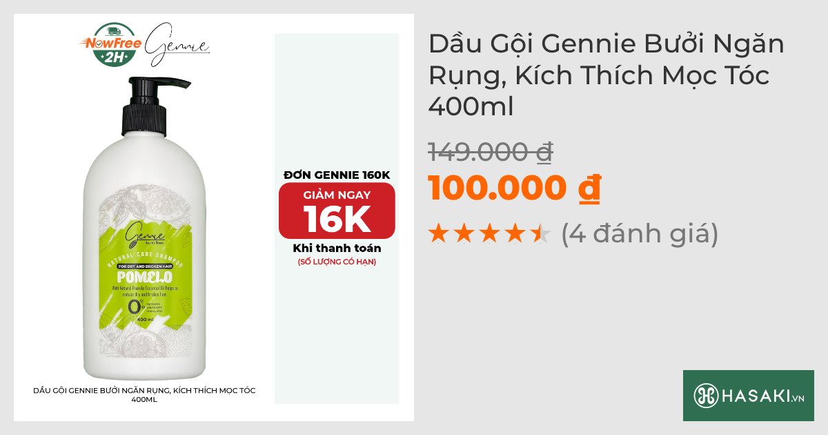 Dầu Gội Gennie Bưởi Ngăn Rụng, Kích Thích Mọc Tóc 400ml