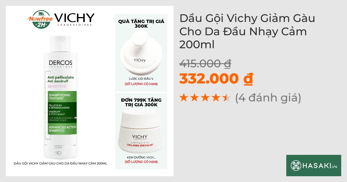 Dầu Gội Vichy Giảm Gàu Cho Da Đầu Nhạy Cảm 200ml