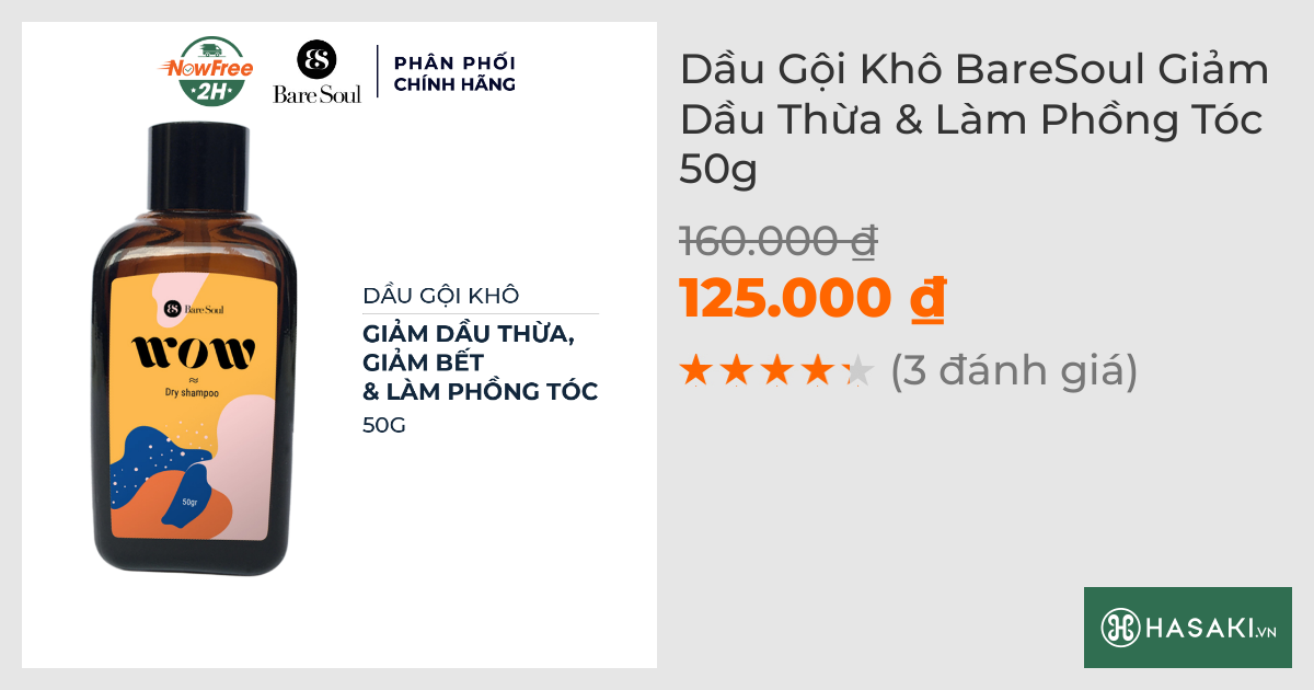 Dầu Gội Khô BareSoul Giảm Dầu Thừa & Làm Phồng Tóc 50g