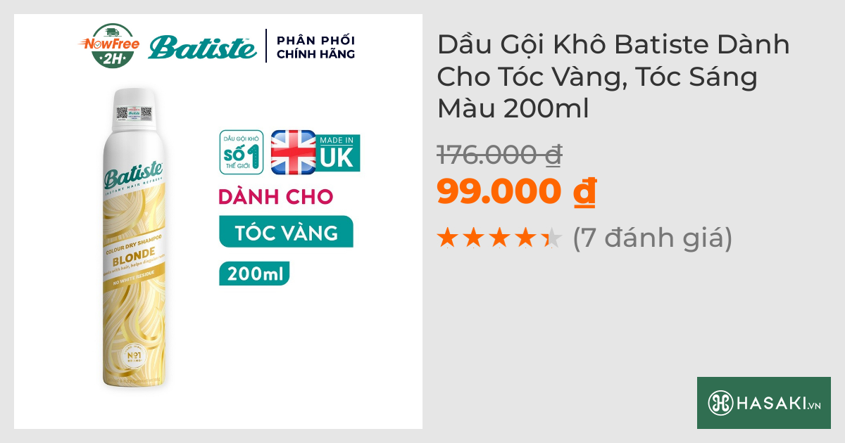 Dầu Gội Khô Batiste Dành Cho Tóc Vàng, Tóc Sáng Màu 200ml