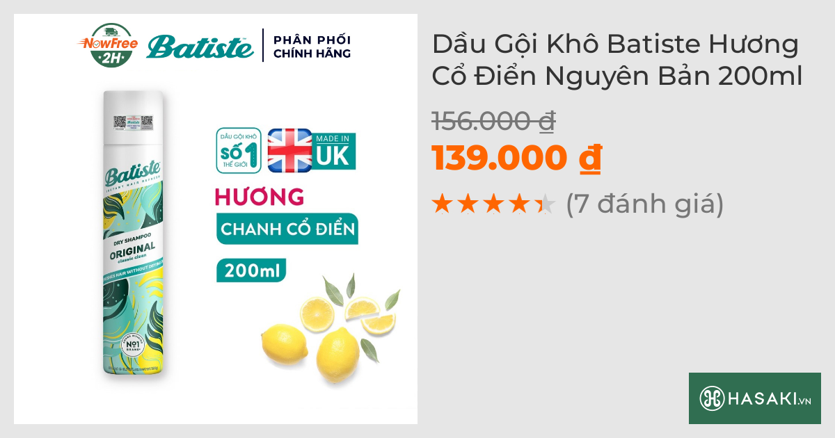 Dầu Gội Khô Batiste Hương Cổ Điển Nguyên Bản 200ml