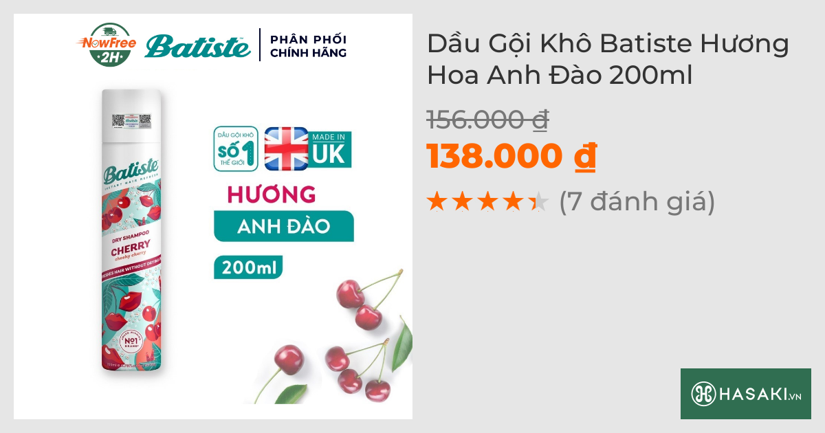 Dầu Gội Khô Batiste Hương Hoa Anh Đào 200ml