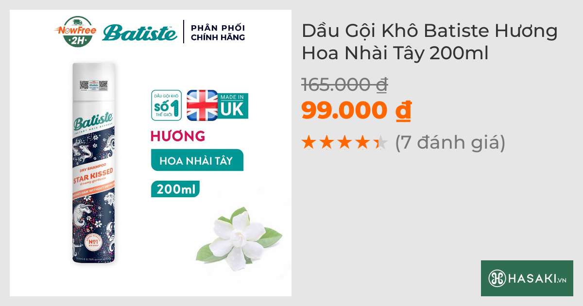 Dầu Gội Khô Batiste Hương Hoa Nhài Tây 200ml