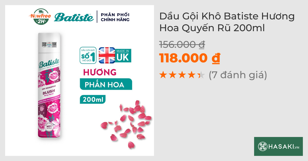 Dầu Gội Khô Batiste Hương Hoa Quyến Rũ 200ml