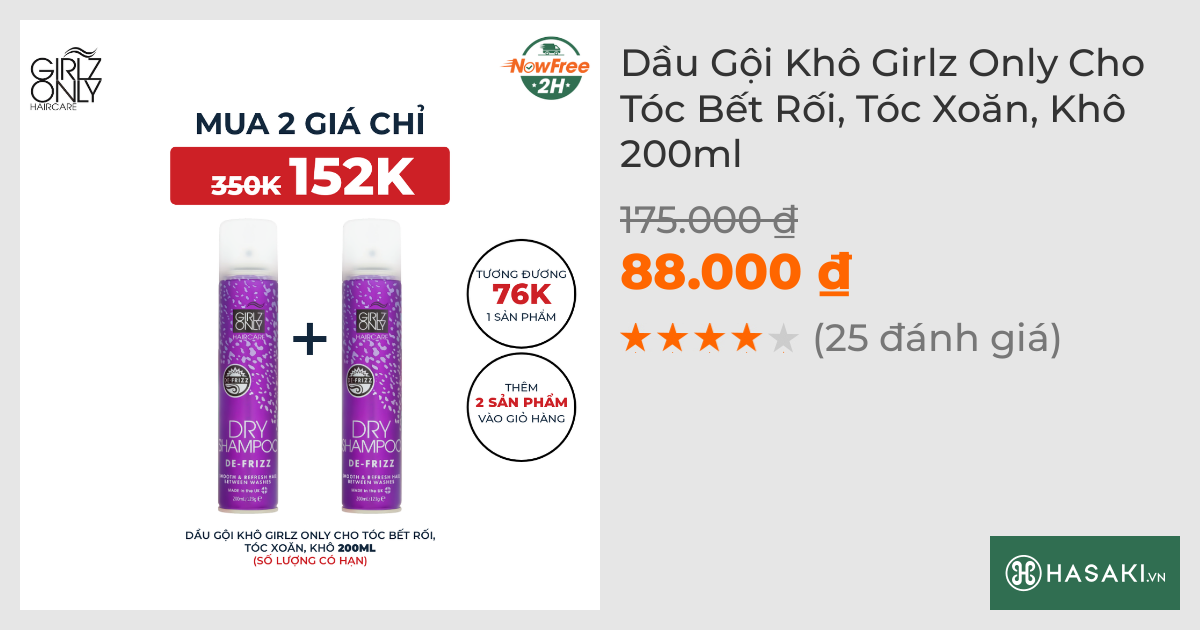 Dầu Gội Khô Girlz Only Cho Tóc Bết Rối, Tóc Xoăn, Khô 200ml