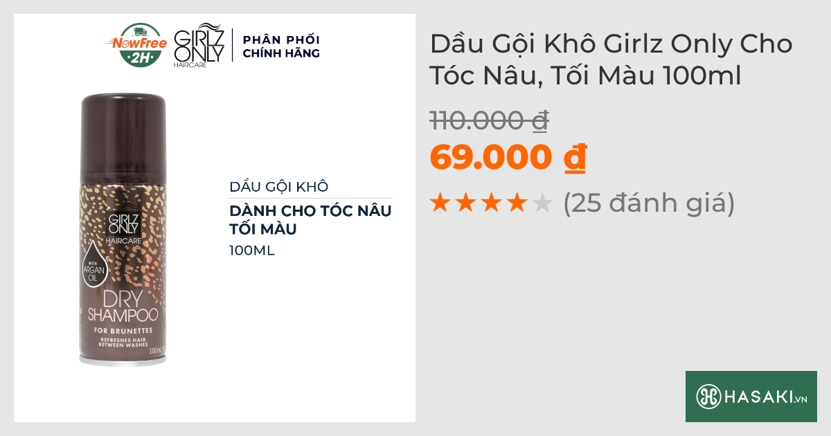 Dầu Gội Khô Girlz Only Cho Tóc Nâu, Tối Màu 100ml