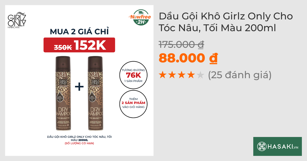 Dầu Gội Khô Girlz Only Cho Tóc Nâu, Tối Màu 200ml