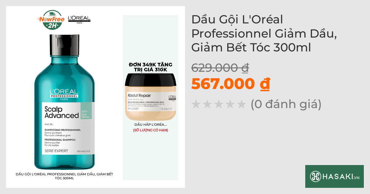 Dầu Gội L'Oréal Professionnel Giảm Dầu, Giảm Bết Tóc 300ml